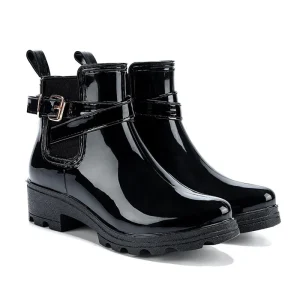 YL 1408 Fashion Black Light Weight Ankle Women’s PVC Rain Shoes Boots