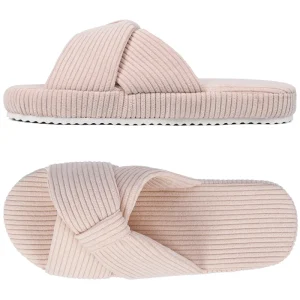 YL-1883 Memory Foam Open Toe House Fuzzy Slipper for Women Cross Corduroy Shoes Indoor Outdoor