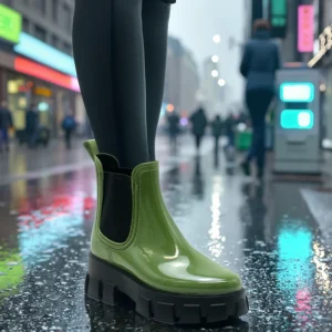 YL140 OEM ODM Custom Fashion Green Non slip PVC Waterproof Women’s Ankle Chlesea Rain Shoes Boots for Ladies