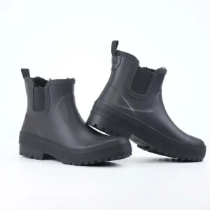 YL3632 Natural Rubber Ankle Faux Fur Lining White Rain Boots Waterproof Thick Sole Rubber Short Booties for Garden Walking
