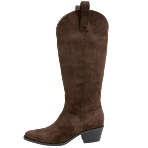 YL7184 Custom Women’s Fashion Leather Suede Boots with Long Barrel Heel Round Toe Slip On Closure Western Style Women’s Shoes
