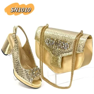 Yellow High Heels Elegant Bag With Shoes With Crystal Italian Party Sandals for Lady
