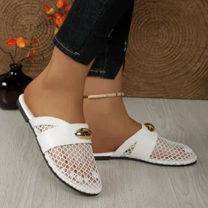 Yiciy Women’s Slipper Fish Mesh & PVC Upper Adjustable Strap Rhinestone Decoration Anti Slip Breathable Lightweight All Seasons