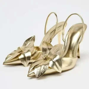 Yxnew Fashionable High Heel Sandals Sexy Banquet Outdoor Casual Gold Bow Thin Heel Women’s High Heel Slippers