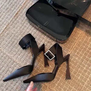 Z Style Side-open Patent Leather Women’s Red Bottom Stiletto Heel Elegant Pointed Black Work Shoes