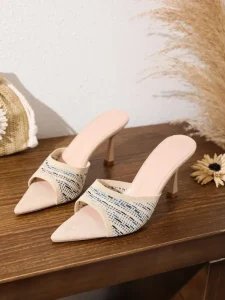 Zapatos De Mujer New Style Large Size Pointed-Toe Open Toe High Heel Slippers Thin Heels Women’s Sandals Heels Sandals