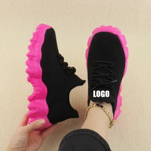 Zapatos De Mujer Women’s Chunky Heel Sneakers Fashion Trend Casual Shoes with Thick Sole Upper Platform Customizable Sock Design