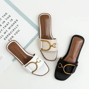 Zapatos Woman Shoes New Outdoor Luxury Ladies Design Square Toe Summer Beach Slides Slippers Flat Sandals for Women