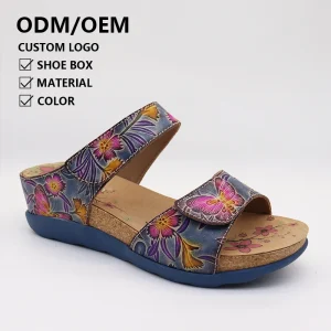 Zhimei Vintage Casual Ladies Wedge Sandals Summer Mules Comfortable Outdoor Beach Hand Painted Elegant Women’s Slippers