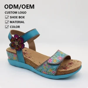 Zhimei Women Sandals Summer Fashion Outdoor Poop Toe Elegant Ethnic Hand Painted Retro Women’s Platform Sandals