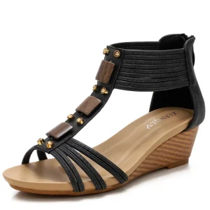 Zipper Back Wedge Sandals for Women Open Toe Casual Summer Roman High Heel Beach Sandals