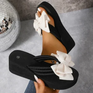ashion High Heel Flip Flops Womens Summer Fashionable Outer Wear Thick soled Wedge Non slip Flower Beach Shoes Seaside231 231