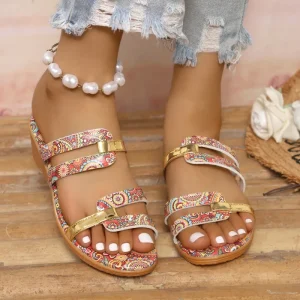 ashion Summer New Large Size Printed Sandals and Slippers for Women Round Head-Wedge231
