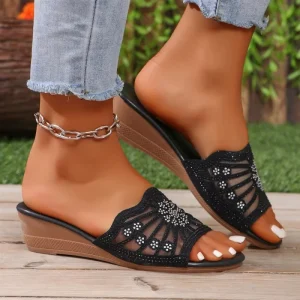 new women’s mesh rhinestone wedge mules open toe platform comfortable eva insole 38 46 big size outdoor sandals