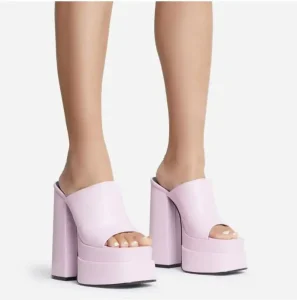 square Toe Platform Block Heel Fashion Faux Leather Women and Laddies Mules Block Heel square Toe Platform Women slippers